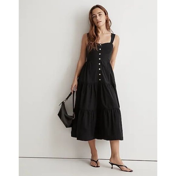 Madewell Dresses & Skirts - Madewell NWT Button-Front Tiered Midi Dress in True Black size 2